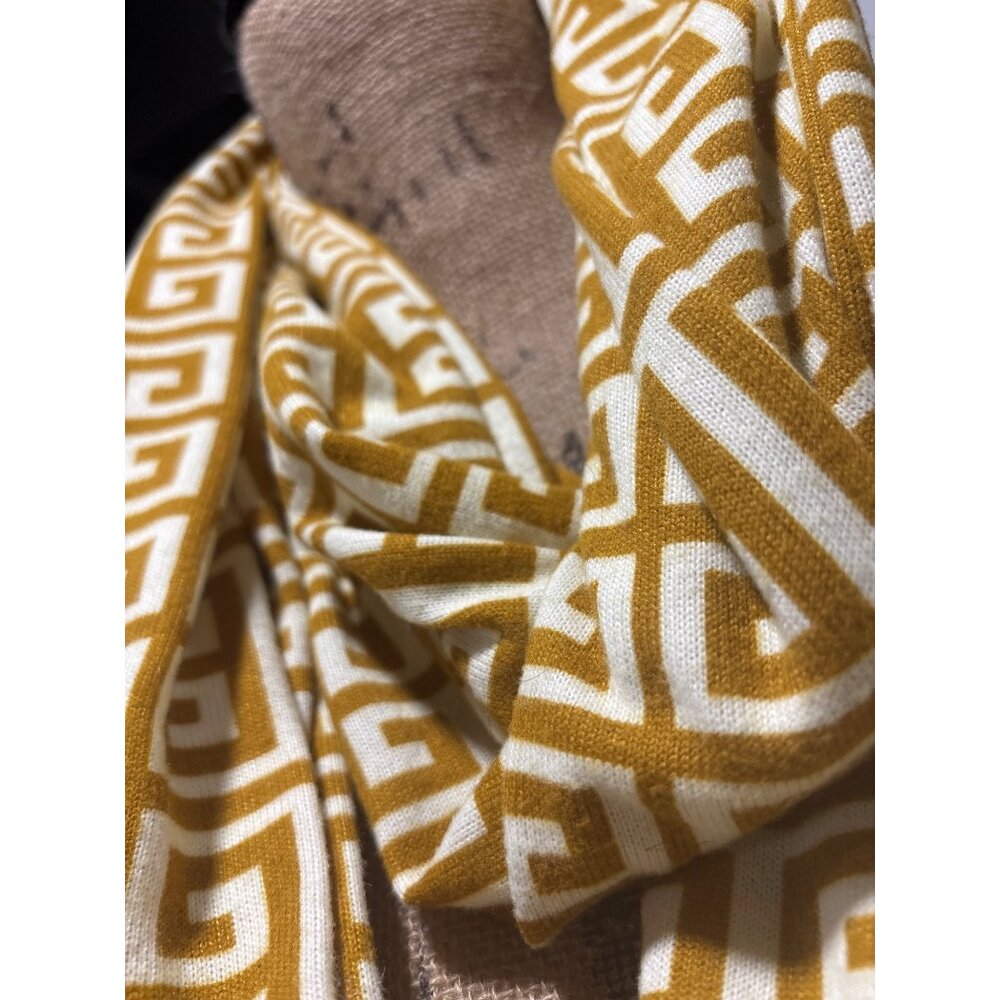 Geometric Yellow & White Infinity Greek Key Scarf Long Soft - Picture 4 of 7